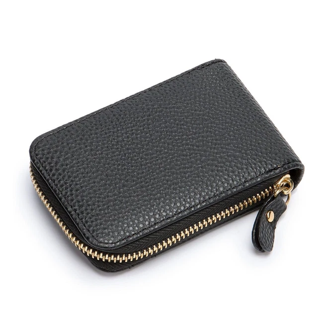 Men's Wallet Credit Card Holder Genuine Leather RFID Blocking Zipper Pocket Thin 10