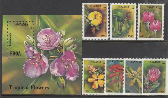 Stamps 1994 Tanzania native flowers set of 7 plus mini sheet MUH, nice thematics