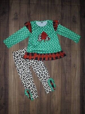 NEW Boutique Christmas Tree Tunic Leopard Leggings Girls Outfit