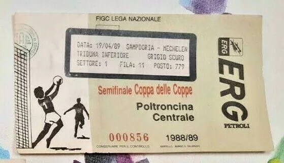 Ticket Entrada Football Sampdoria Italia Mechelen Belgium Cup Winners Cup 1989