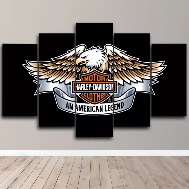 Harley Davidson Eagle Logo Bike Racing Best 5 Piece Canvas Wall Art Home Decor