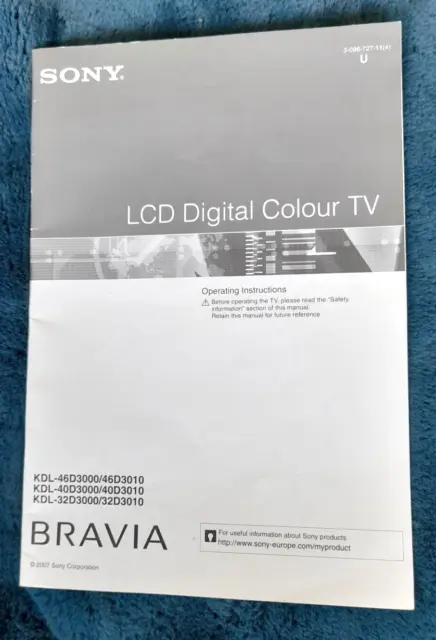Manuale carta TV Sony Bravia KDL-46D3000/46D3010,KDL40D3000/40D3010,KDL-32D3000