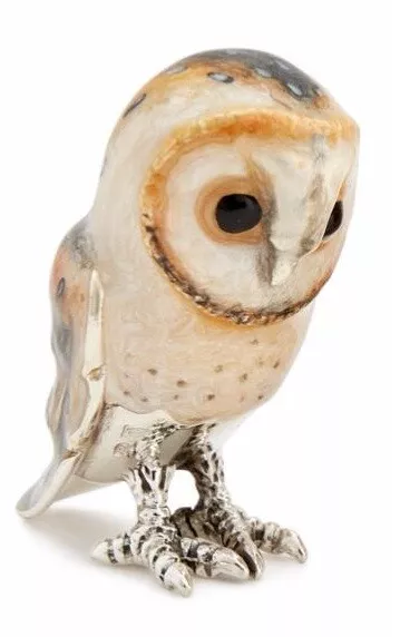 Saturno Silver and Enamel Barn Owl - Medium - Sterling, Hallmarked Silver