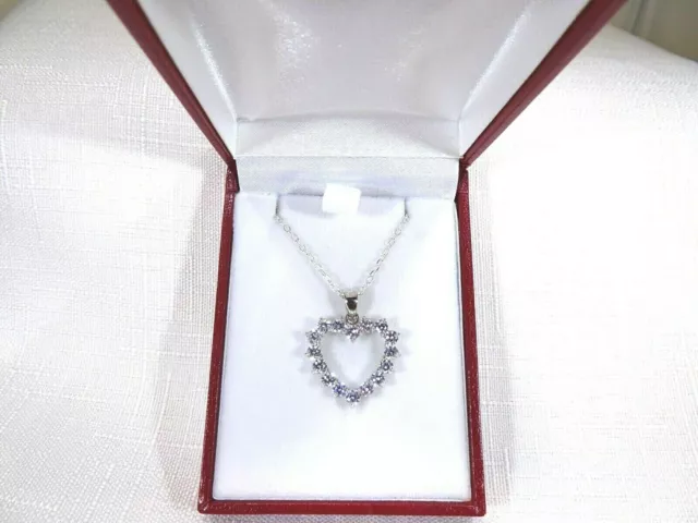 3.20 ct White Cubic Zirconia Solid Sterling Silver Italian Heart Necklace