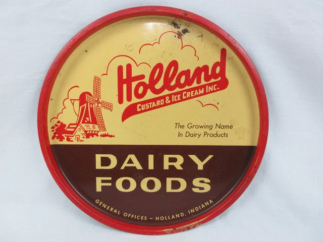 Vintage Metal Enamel Holland Indiana Dairy Foods Custard and Ice Cream Tray