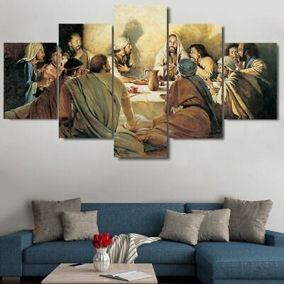 5 Panels Jesus Last Supper Canvas Wall Art Religious Christ Poster Decoration