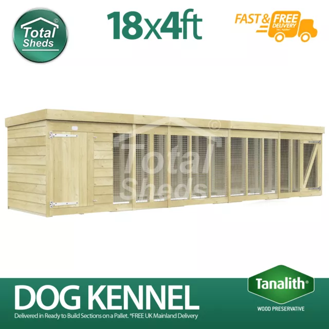 Dog Kennel & Run 18ft x 4ft Fully Pressure Treated Tanalised Timber Free Deliver