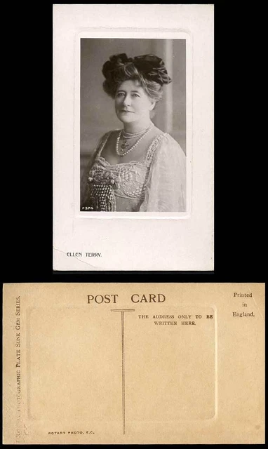 Schauspielerin Miss ELLEN TERRY, Perlenkette altes echtes Foto geprägt Postkarte drehbar