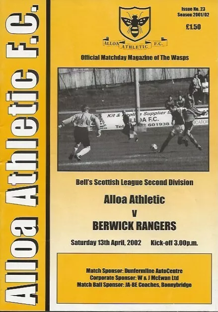 Alloa Athletic (Promoted) v Berwick Rangers Scottish League 13th April 2002