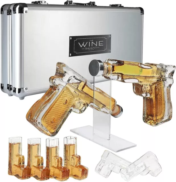 Pistol Whiskey Gun Decanter & Pistol Shot Glasses Set with Case Mens Drink Gifts