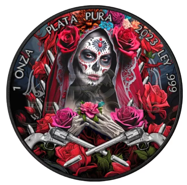 2023 Mexico Santa Muerte Libertad 1 Oz Silver coin Colored with mintage of 400