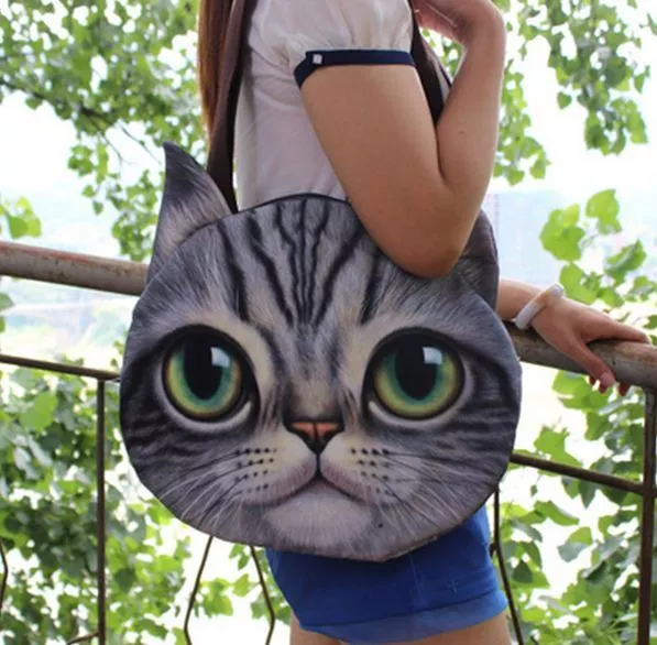 Women Fashion Animal Cute 3D Dog Cat Face Shoulder Bag Shopping Tote Handbag