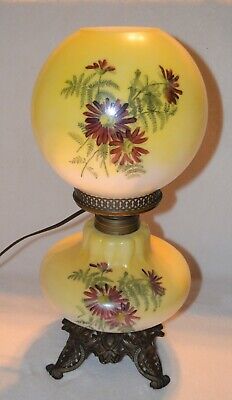 Vintage Antique Gwtw Converted Parlor Lamp Yellow Floral
