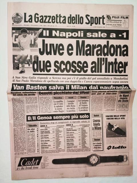 Maradona Roma Napol 0 3 La Gazzetta dello Sport n 294 30 Dcembre 1988