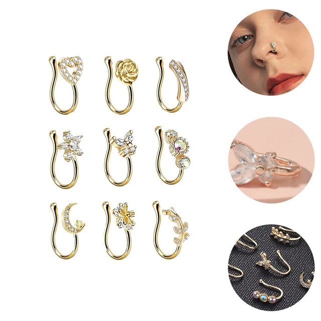 9 Pcs False Nose Hoop Rhinestones Jewelry Girl Ornaments Ring Non Piercing