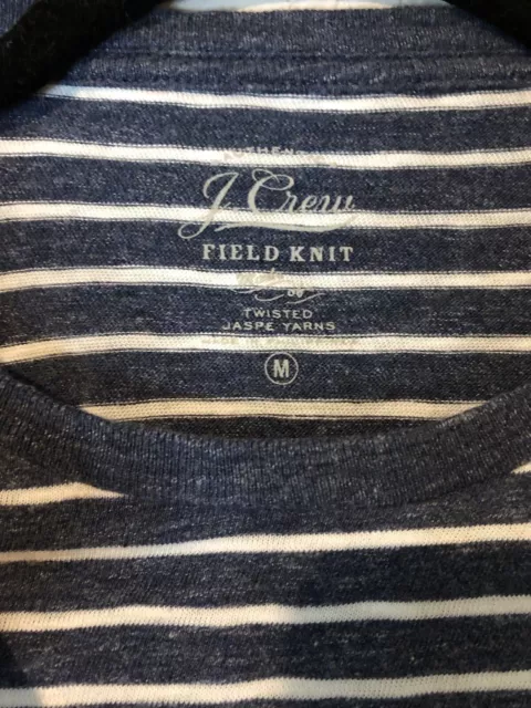 J CREW Men's Field Knit T-shirt Nautical Stripe Blue Size Medium Jaspe Yarn 3