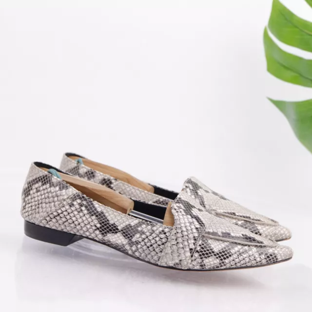 Vince Camuto Women's Maita Flats Size 8 Pointed Gray Black Leather Python Flat