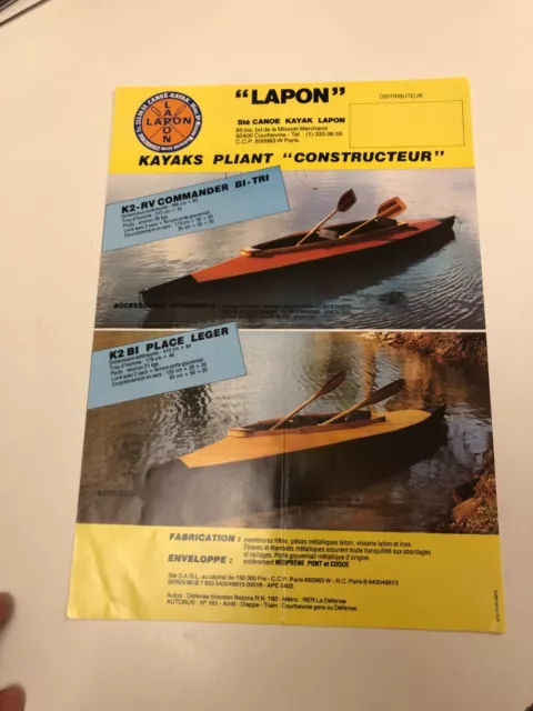 KAYAKS LAPON An 80's  Bateau Voilier catalogue publicitaire vintage C31