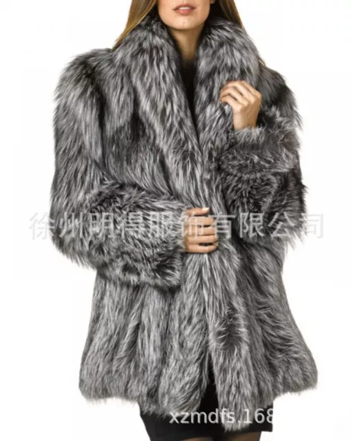 Women's faux fox fur warm thicken coat parkas winter mid long jackets outerwear