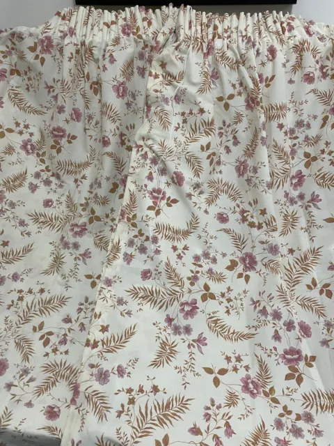 Vintage Pair Floral Curtains Cream Pink Cotton 84" W 53" L Cottagecore Dorma