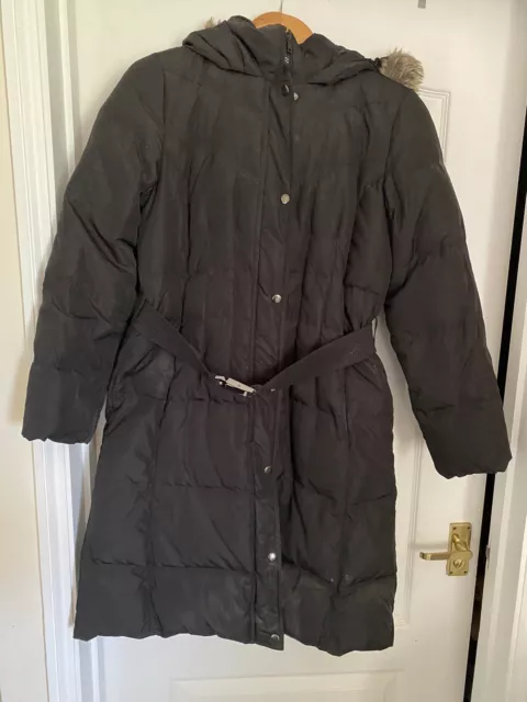 M&S M BLACK Padded 3/4 Coat Padded Winter Jacket Fur Trim Hood £6.25 ...