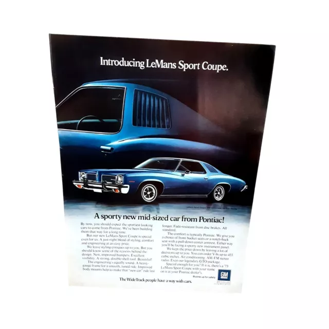 1972 1973 Pontiac LeMans Sports Coupe Vintage Print Ad 70s