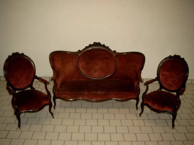 lSehr seltene Sitzgarnitur Louis Philippe um 1850 mit 2 Lehnseseln und Tisch