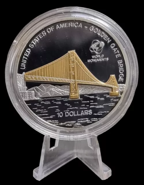 Cook Islands 10 Dollars 2008 Skulpturmünze Golden Gate Bridge 999 Silber (908 )