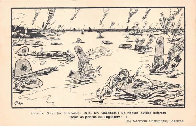 Postcard Satire Wwii Aviation German Aircraft Shot Down Dr Goebbels