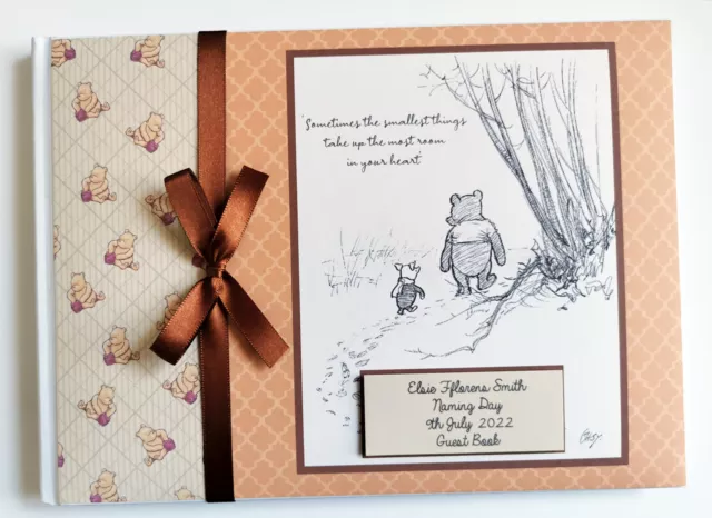 Classic Winnie the Pooh unisex baby shower guest book, winnie naming day