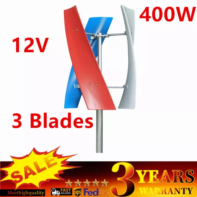 400W Wind Generator Power Turbine Vertical 12V 3 Blades with Controller Durable