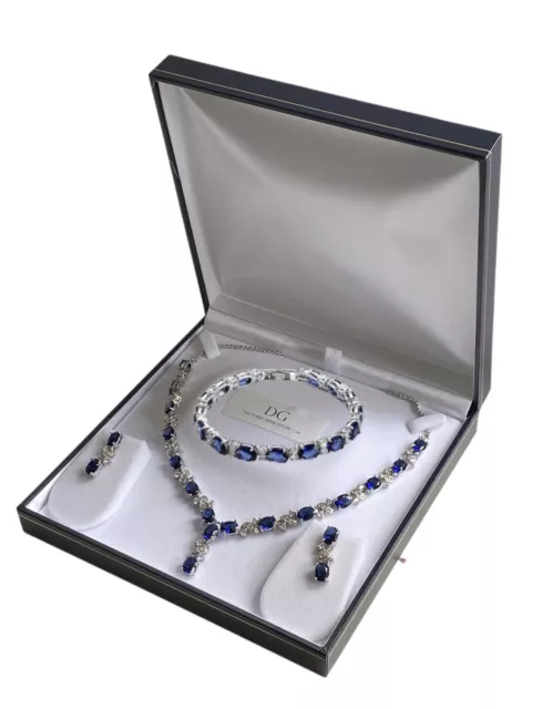 White gold finish love & kisses sapphire created diamond necklace set Bracelet