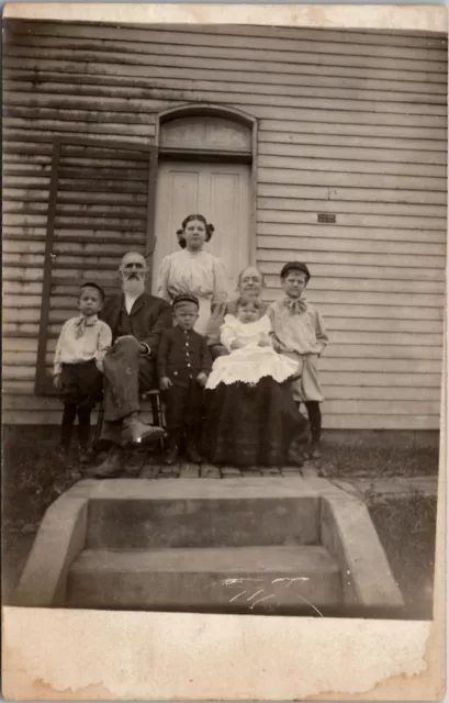 New York Home Grandparents with The Five Grandchildren RPPC Postcard A24