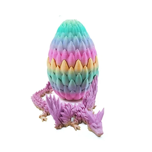 Dragon Articulé Imprimé 3D Avec Œuf - Jouet De Décoration Fantastique - Taille 30 Cm (Violet) - Matériau PLA