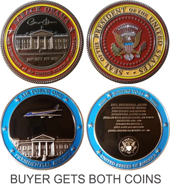 (2 coin set) Barack H Obama Inauguration / Air Force One Challenge Coins 62/24