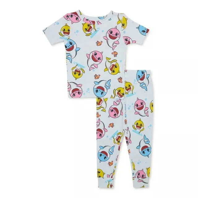 Baby Shark Toddler Girls' Snug-Fit  2 Piece Pajama Set, White Size 5T