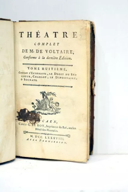 Livre Ancien Voltaire Theatre L'ecossaise Droit Seigneur Charlot 1788