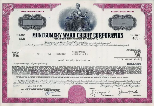 Montgomery Ward Credit Corporation, WARDS. 1975 , 9,60% Debenture (100.000 $)