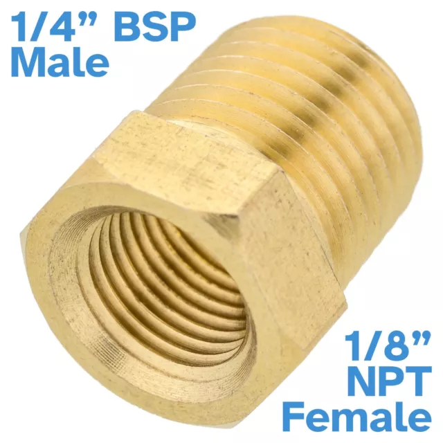 Brass 1/4" BSP Male To 1/8" NPT Female Pipe Reducer Threaded Adapter Fitting