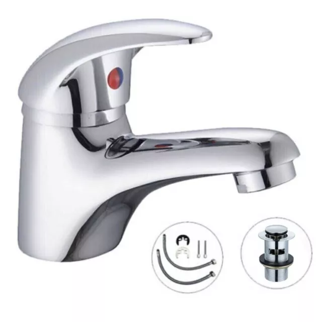 Cloakroom Basin Mixer Tap Chrome Basin Sink Mono Bathroom + Fixings + Waste