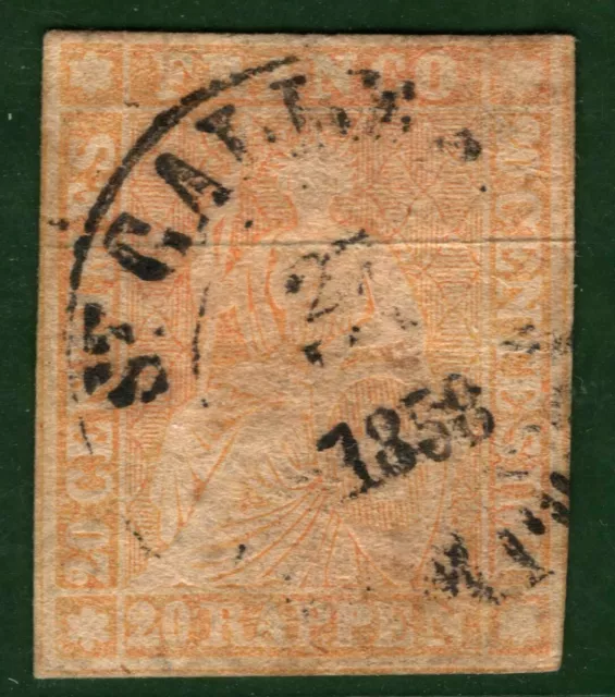 SWITZERLAND Helvetia Stamp Scott.34 20r THIN PAPER (1857) Cat $290 GOLD163