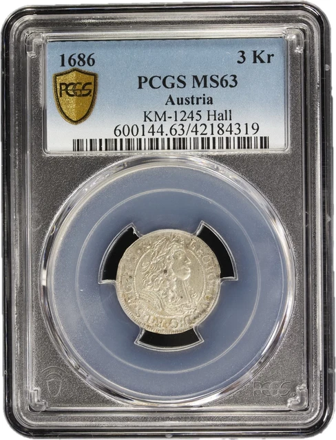 Austria 3 kreuzer 1686, PCGS MS63, "Emperor Leopold I (1657 - 1705)"