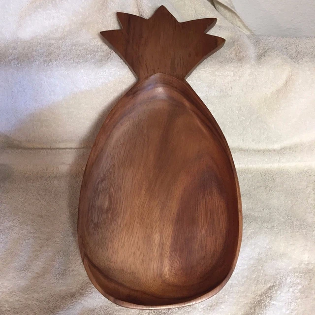 VINTAGE Genuine Monkey Pod Wood Pineapple Server Leilani Philippines 18.5" x 9"