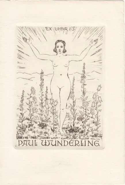 Exlibris Bookplate Radierung Fritz Bötel 1896-1984 Fleurs Berge Livre D'Art