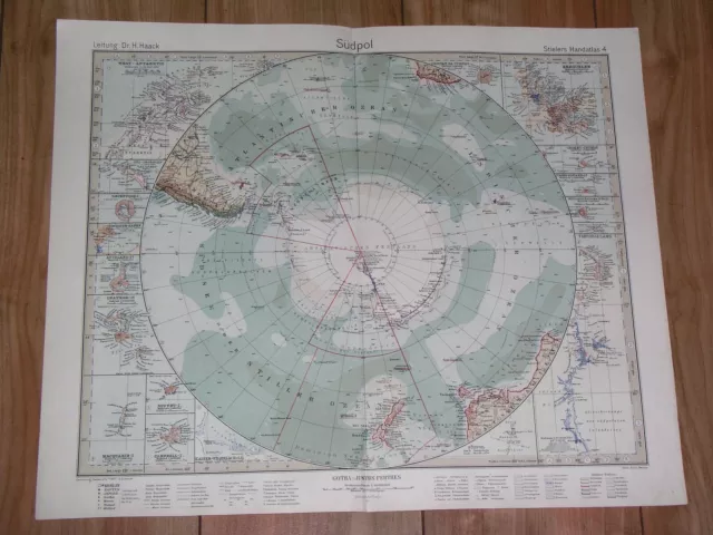 1927 Vintage Map Of South Pole Antarctica Polar / Kerguelen Islands