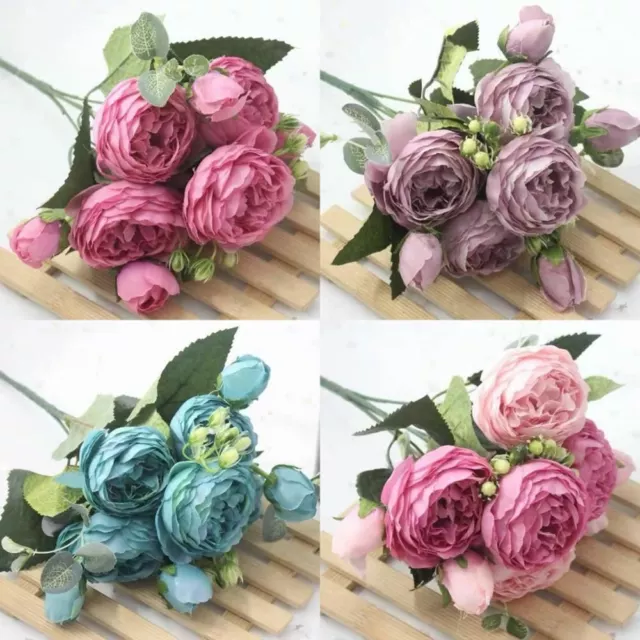 1 PC Bouquet 9 Teste Artificiale Peonia Tè Rosa Flowers Seta Finto Fiore Flores