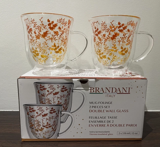 NEW BRANDANI DOUBLE Wall Glass Mug (SET 2) Mugs Autumnal Foliage Leaves  BOXED 21.45 - PicClick UK