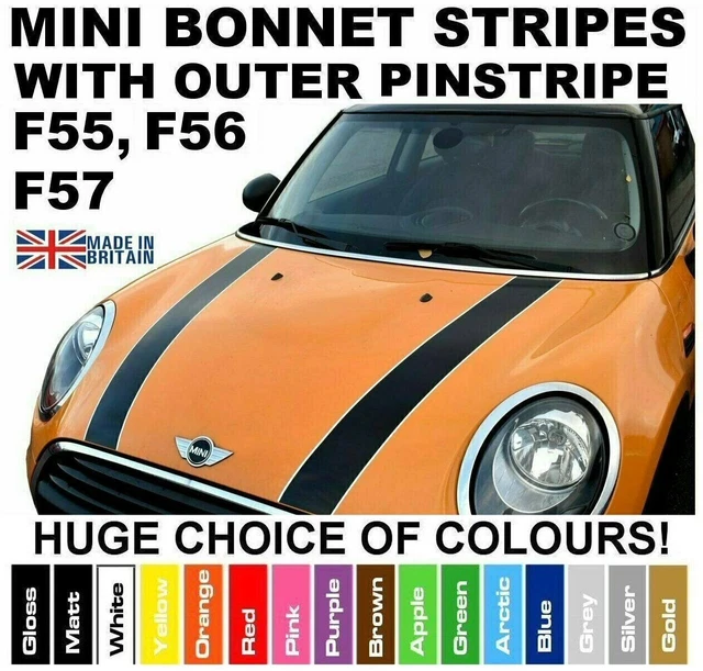 MINI COOPER F55, F56, F57 Vinyl Bonnet Stripes Graphics with Pinstripe ...