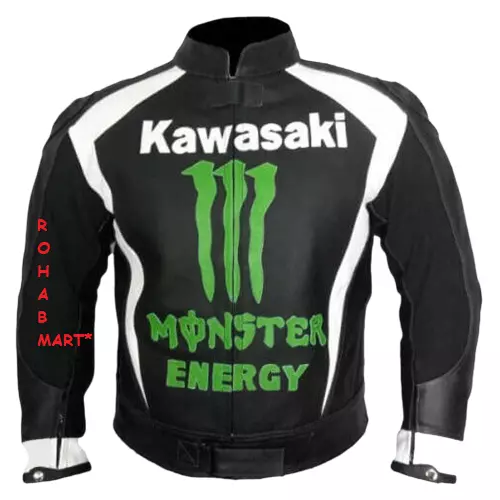 Chaqueta de Cuero de Motocicleta de Carreras - Chaqueta de Cuero Kawasaki Monster Energy