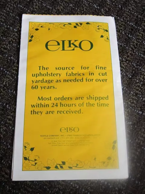 Elko Textile Company Roslyn Hights NY Price List Upholstery 1983 Vtg Collectible